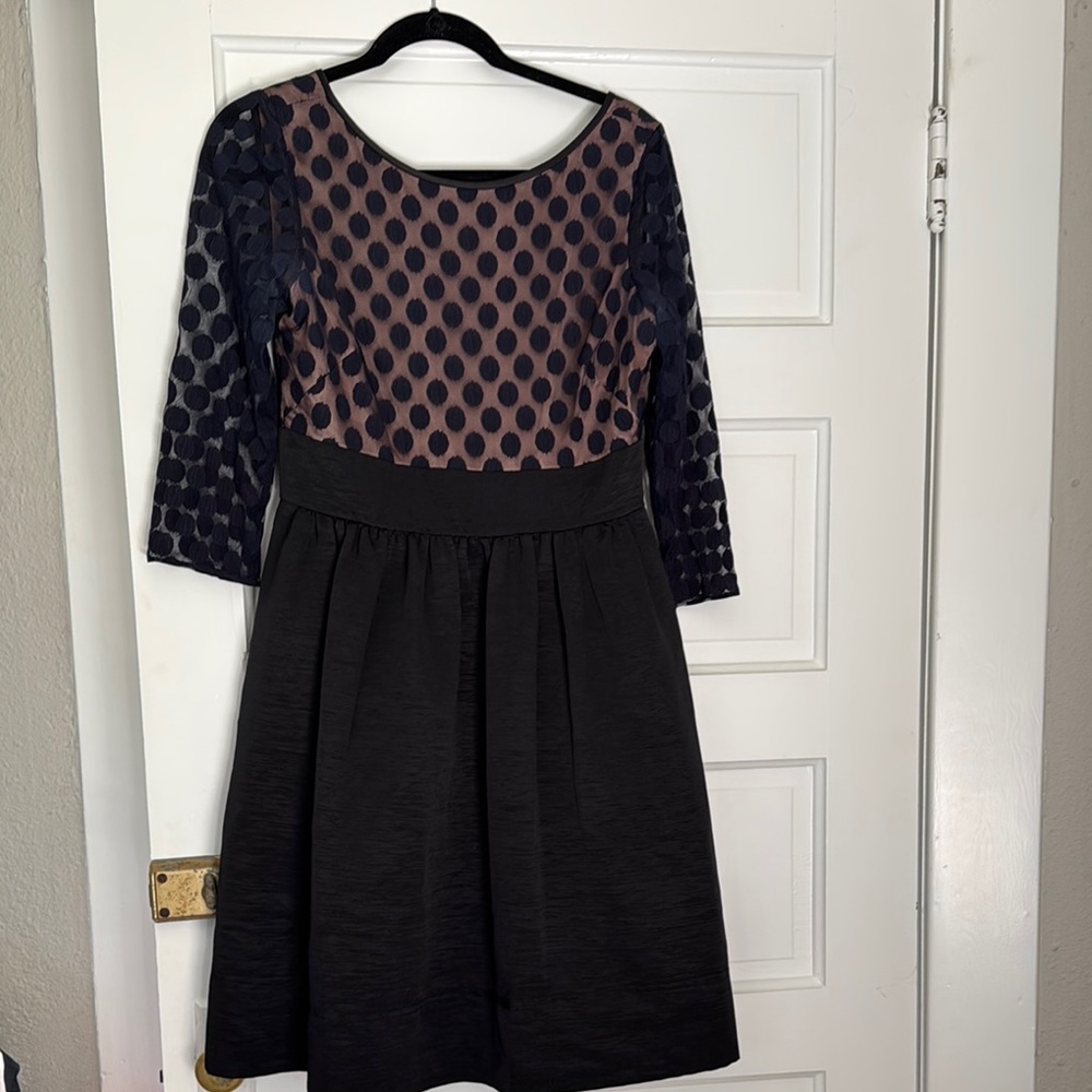 Eliza J Black and Tan A-Line Dress with 3/4 Sleeves